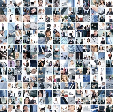 Ein Bild zeigt eine Collage, Menschen im Beruf