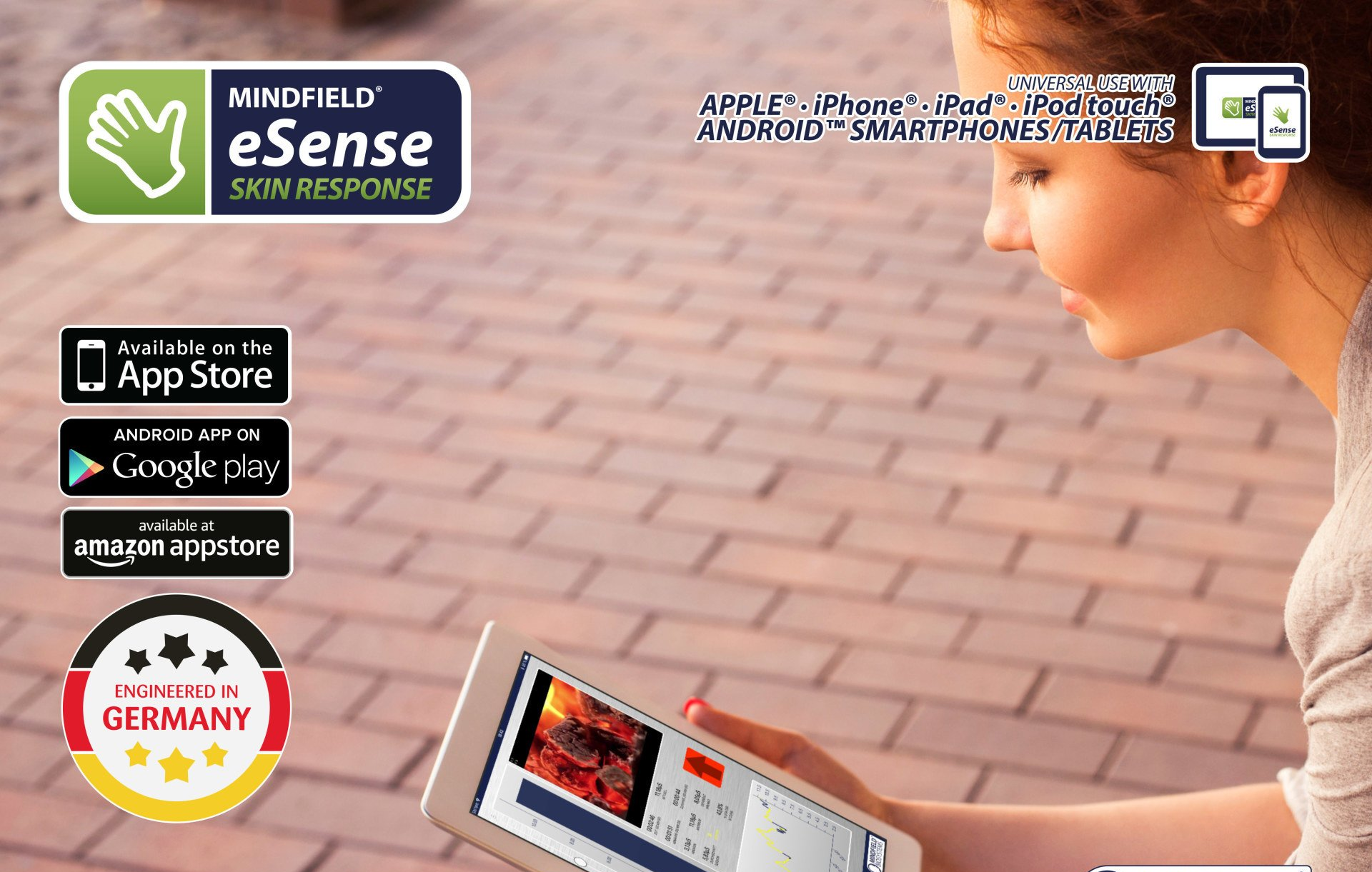 ein Bild, Frau schaut auf Tablet, Biofeedback