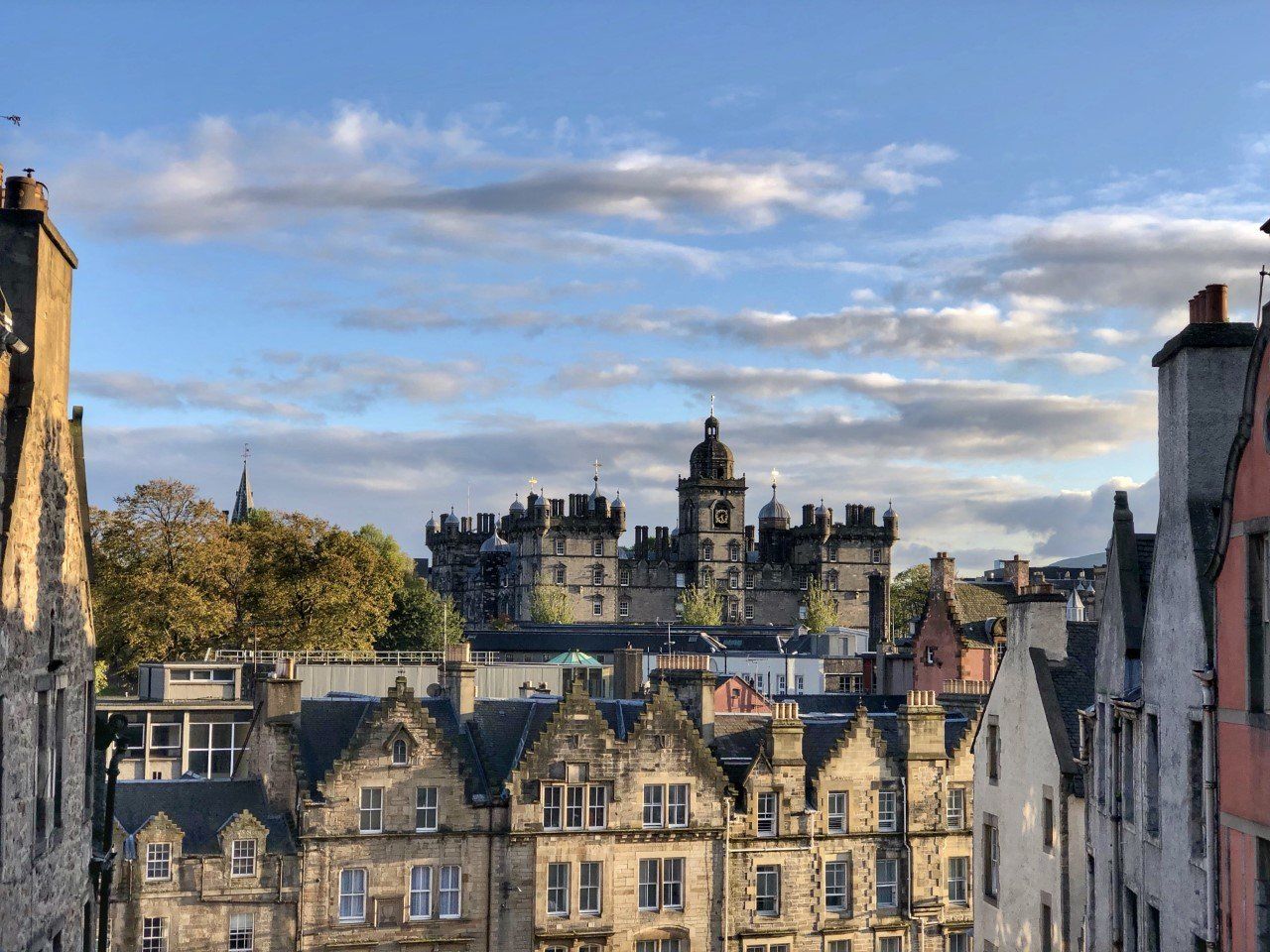 George Herriot School pictured from Victoria Street, an iconic gothic building viewed from Edinburgh's Old Town