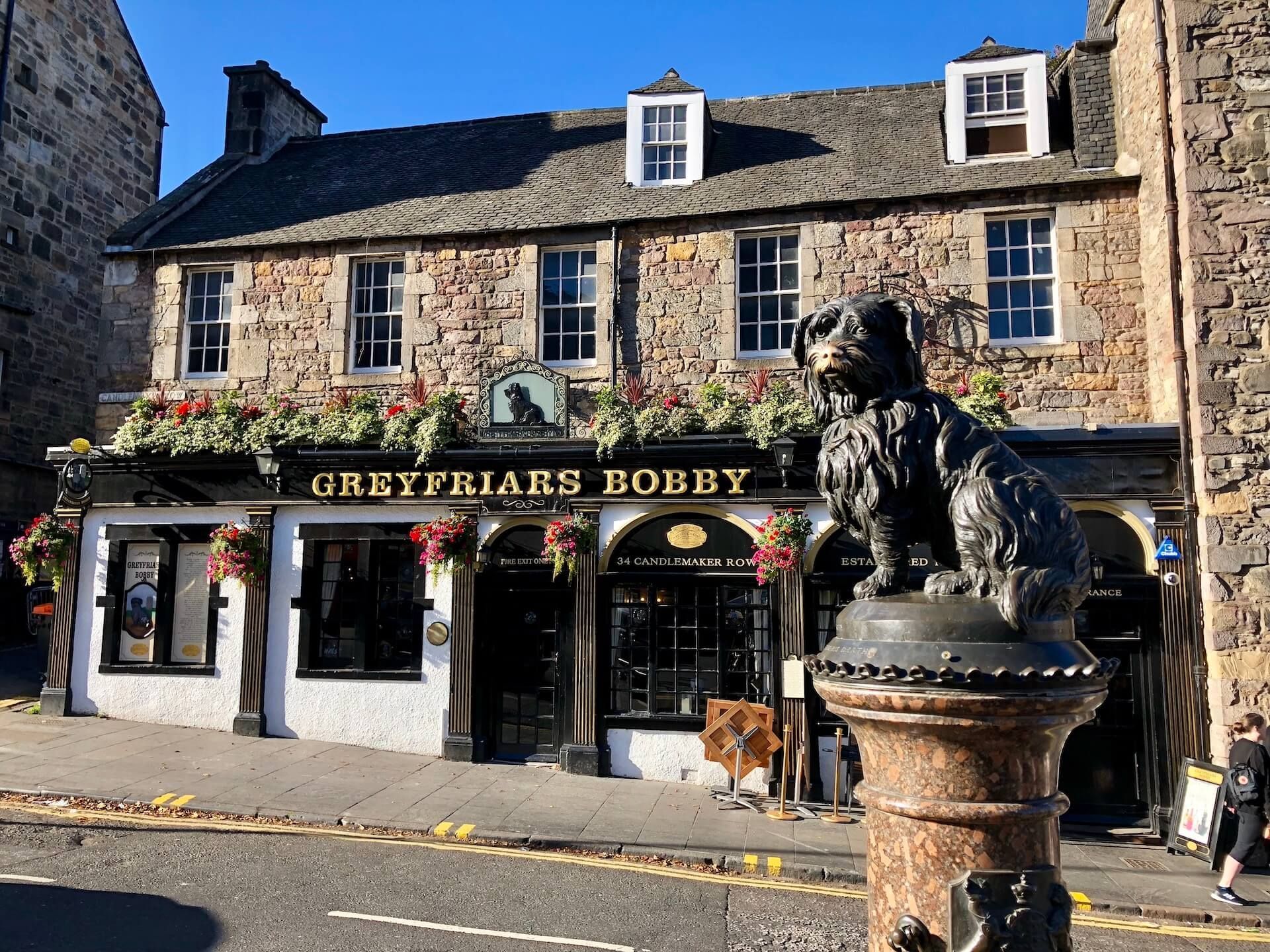 Greyfriars Bobby statue and pub