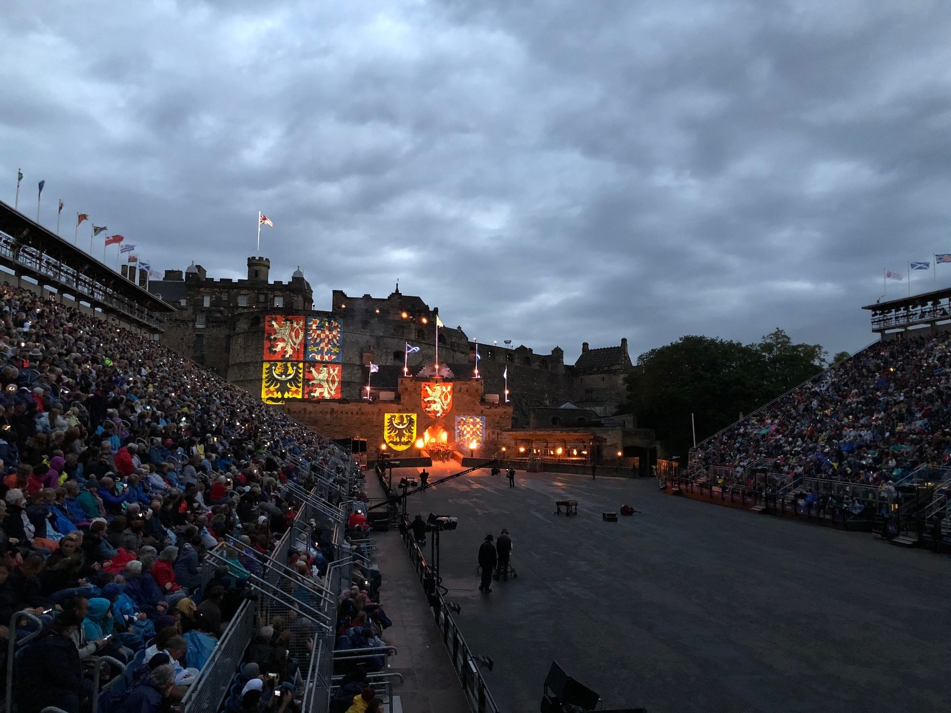 The start of Edinburgh's Tattoo with the country flag put against the castle