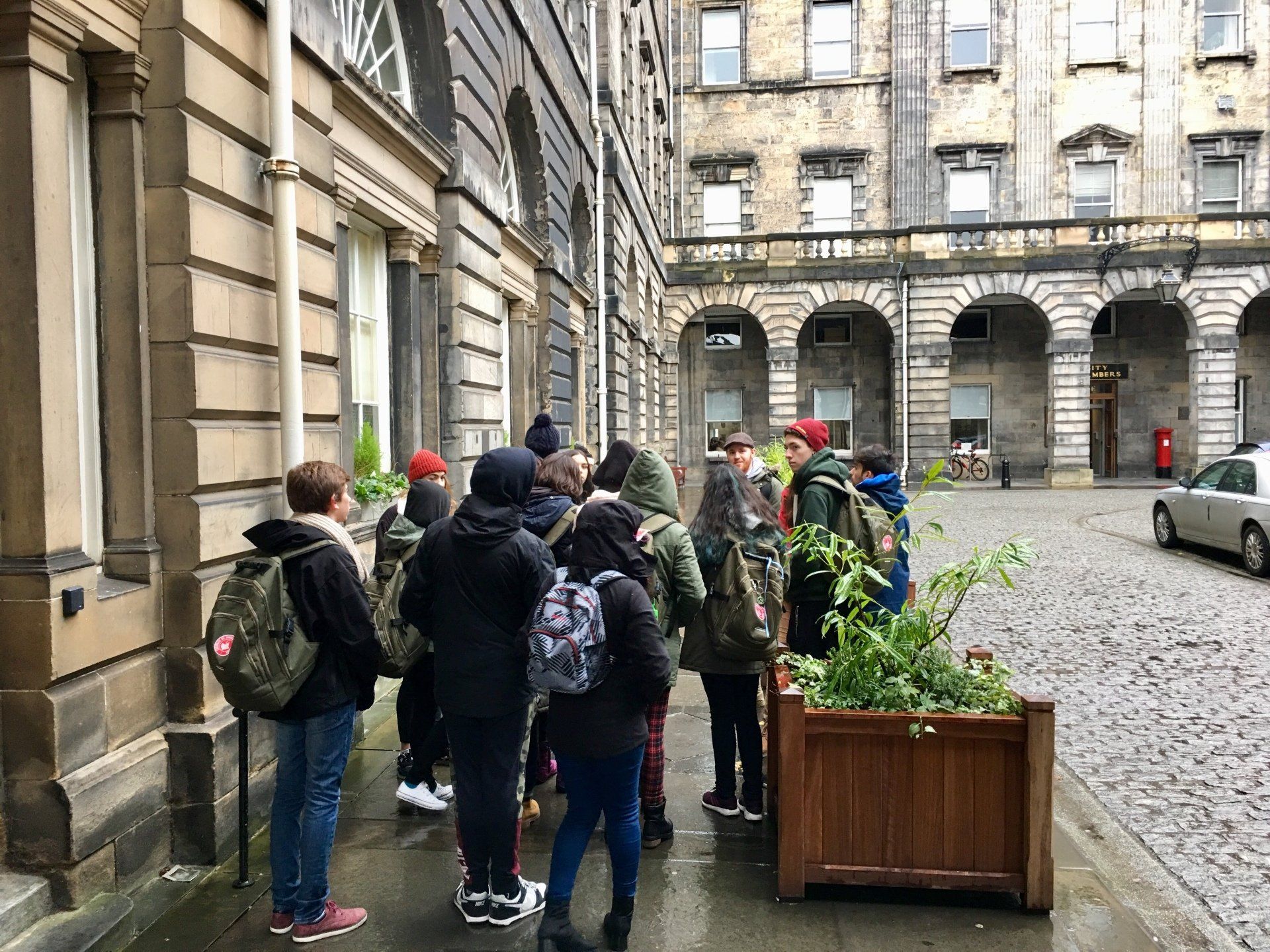 Our guide Josh with a tour group outside the City Chambers