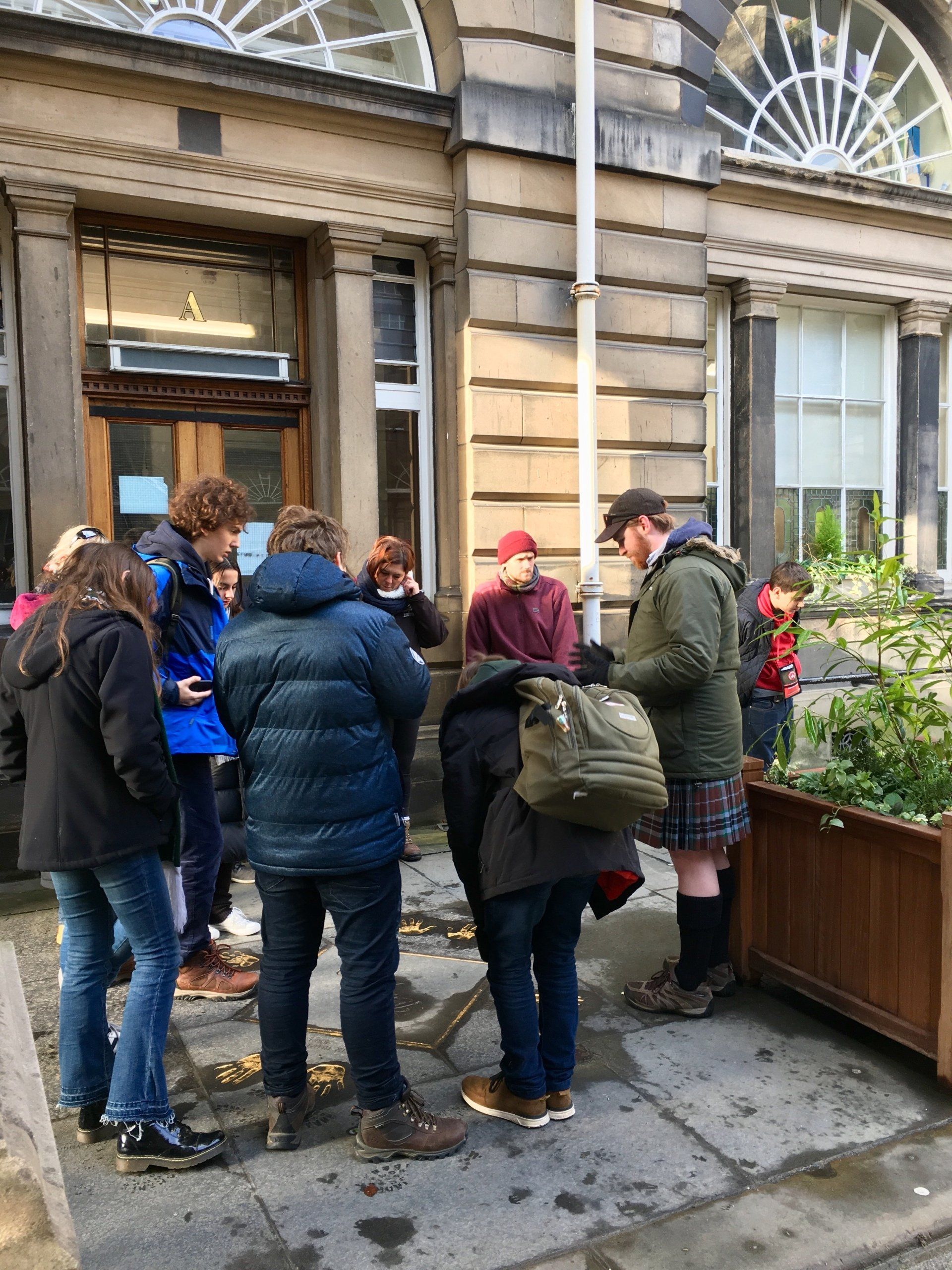 Our guide Josh with a student tour group in Edinburgh
