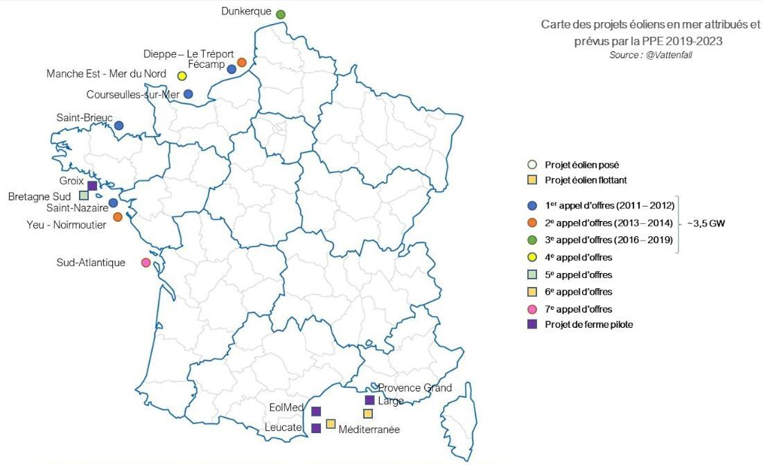 Carte des projets Eoliens 2019-2023