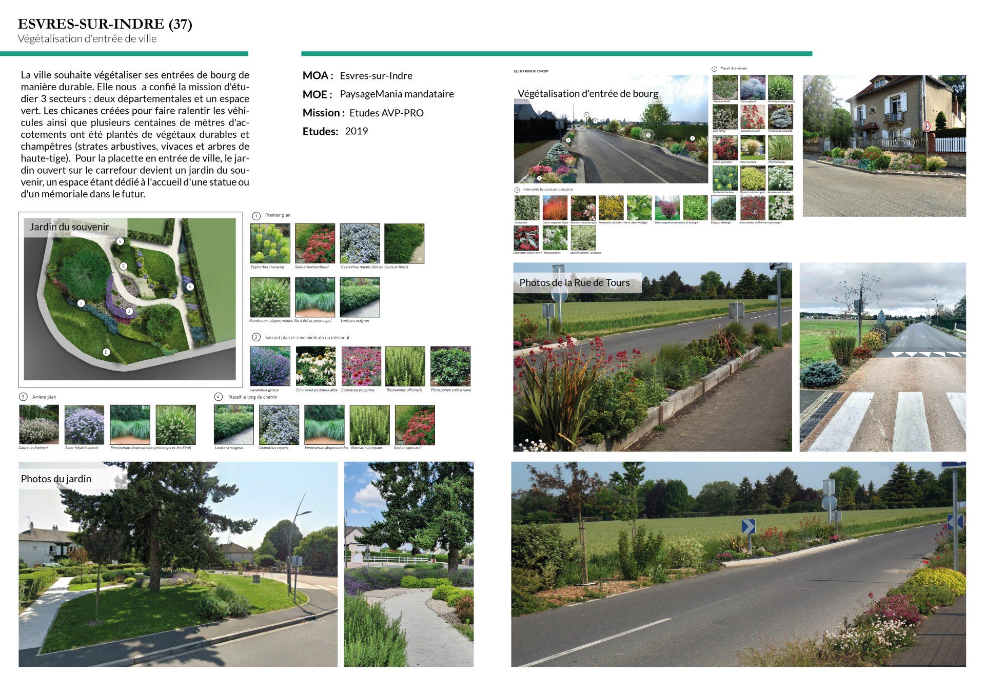 Végétalisation entrée de bourg valorisation effet vitrine chicanes plantations jardin du souvenir carrefour parc planté AVP PRO commune Esvres-sur-Indre 37 paysagiste Pontault-Combault paysagiste Tours paysagiste concepteur Tours Paysagiste concepteur Paris aménagements paysagers architecte paysagiste bureau d'études