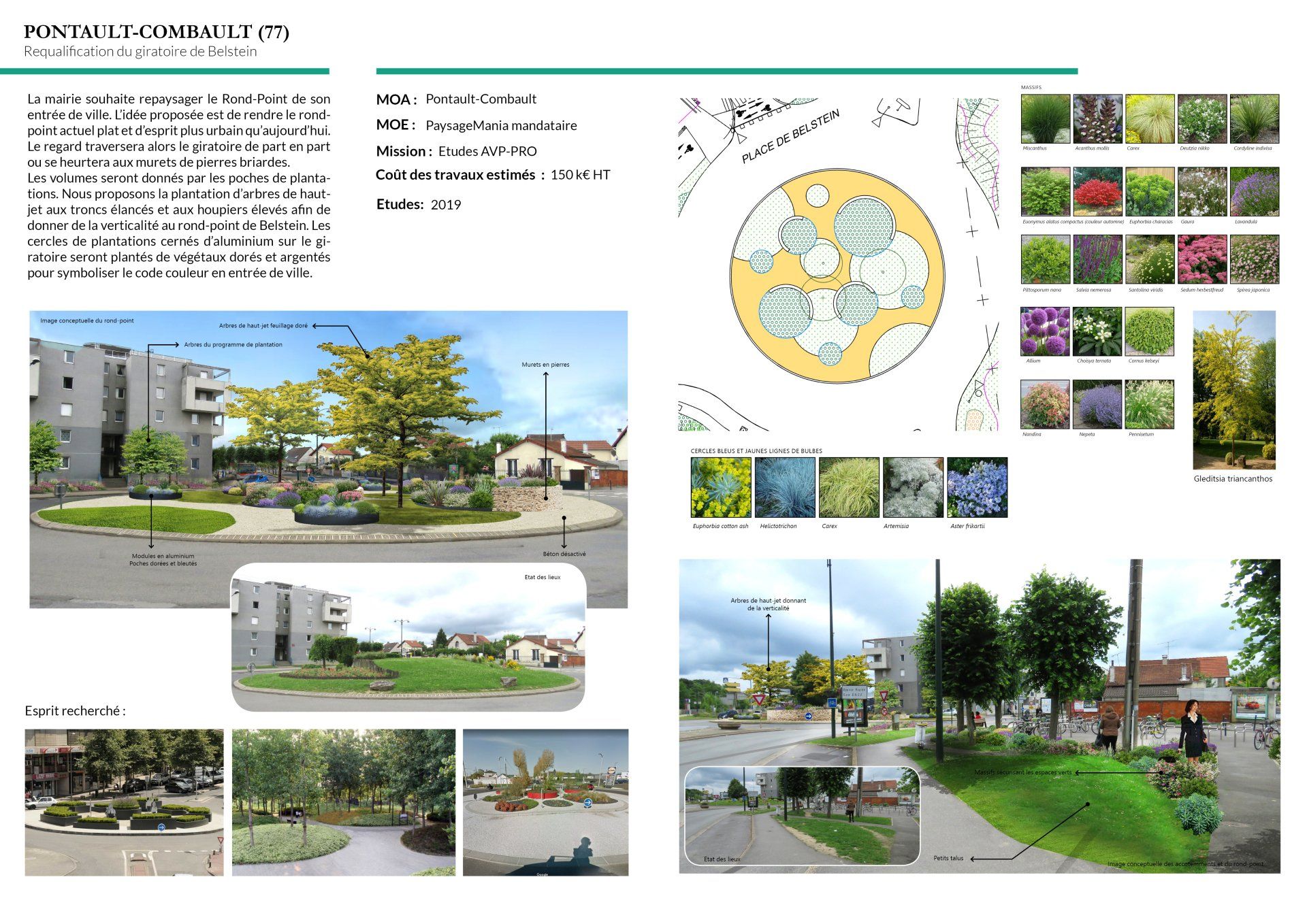 Requalification giratoire de Belstein entrée de ville perspective volumes plantations arbres verticalité symboliser couleurs ville AVP PRO Pontault-Combault 77 paysagiste Pontault-Combault paysagiste Tours paysagiste concepteur Tours Paysagiste concepteur Paris aménagements paysagers architecte paysagiste bureau d'études
