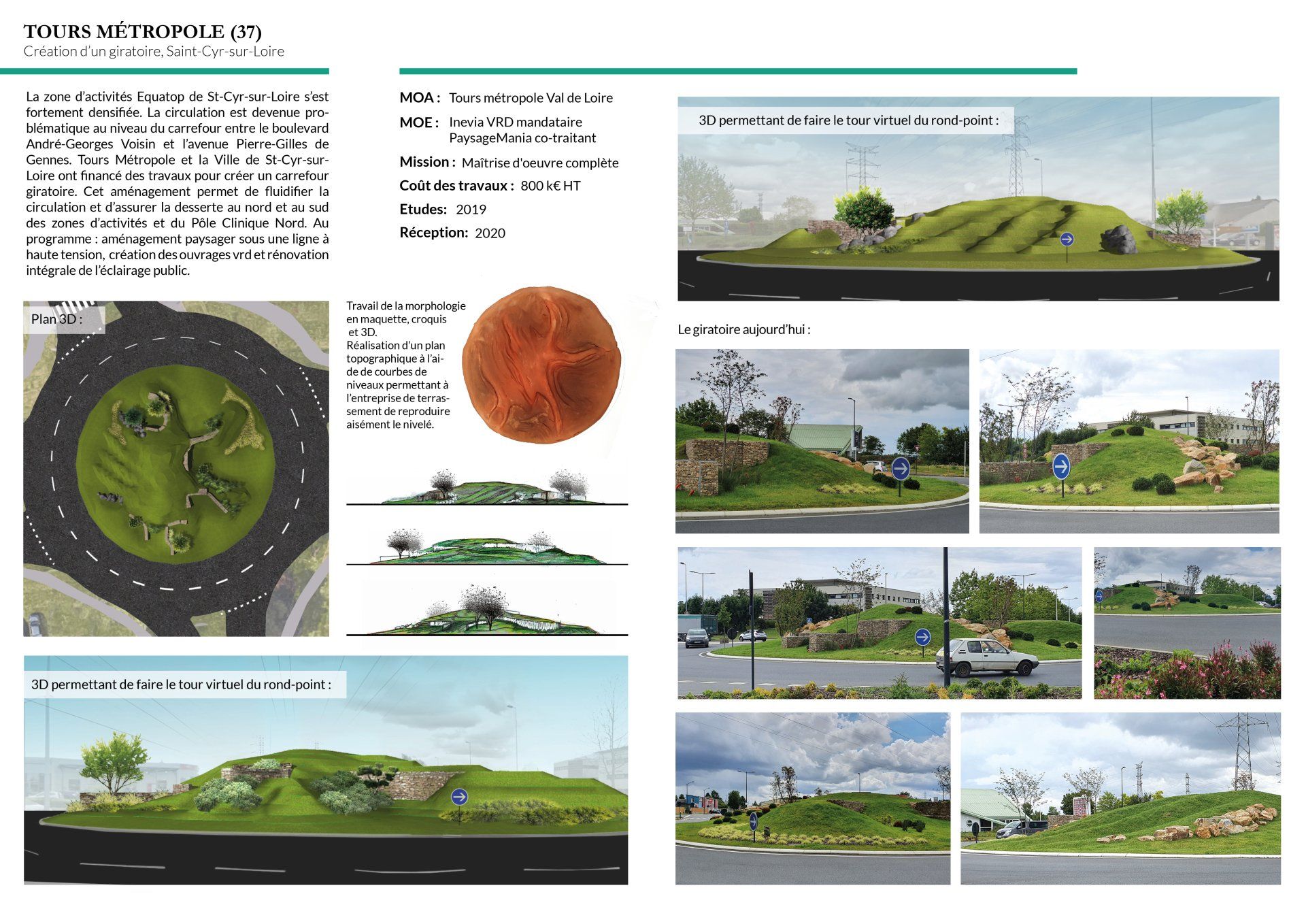 Création giratoire zone d’activités modelé terrain mouvement terre volume fluidité circulation éclairage public partenaire VRD Inevia commune St-Cyr-sur-Loire 37 paysagiste Pontault-Combault paysagiste Tours paysagiste concepteur Tours Paysagiste concepteur Paris aménagements paysagers architecte paysagiste bureau d'études