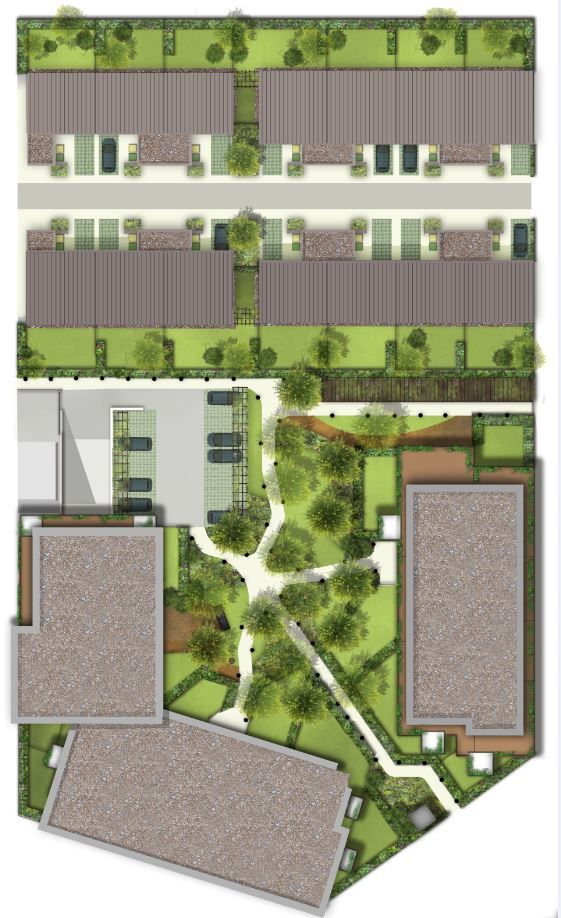 Plan texturé volet paysage permis de construire espaces plantés coeur îlot Crédit agricole Melun paysagiste Pontault-Combault paysagiste Tours paysagiste concepteur Tours Paysagiste concepteur Paris aménagements paysagers architecte paysagiste bureau d'études