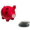 Seguros de ahorro Hucha de cerámica con forma de cerdito junto a una pequeña pila de monedas