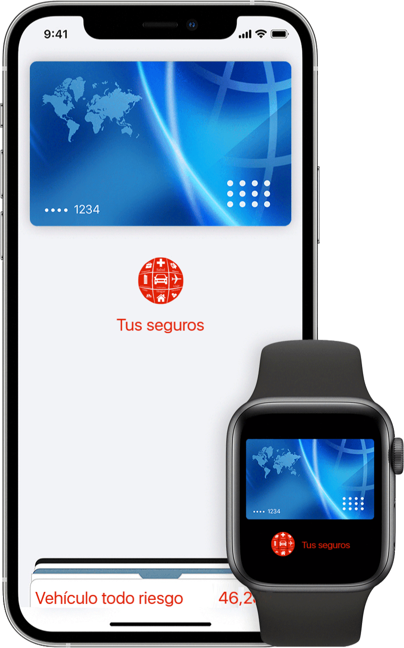 Smartphone y smartwatch en la pantalla de pago de Más Que Un Seguro