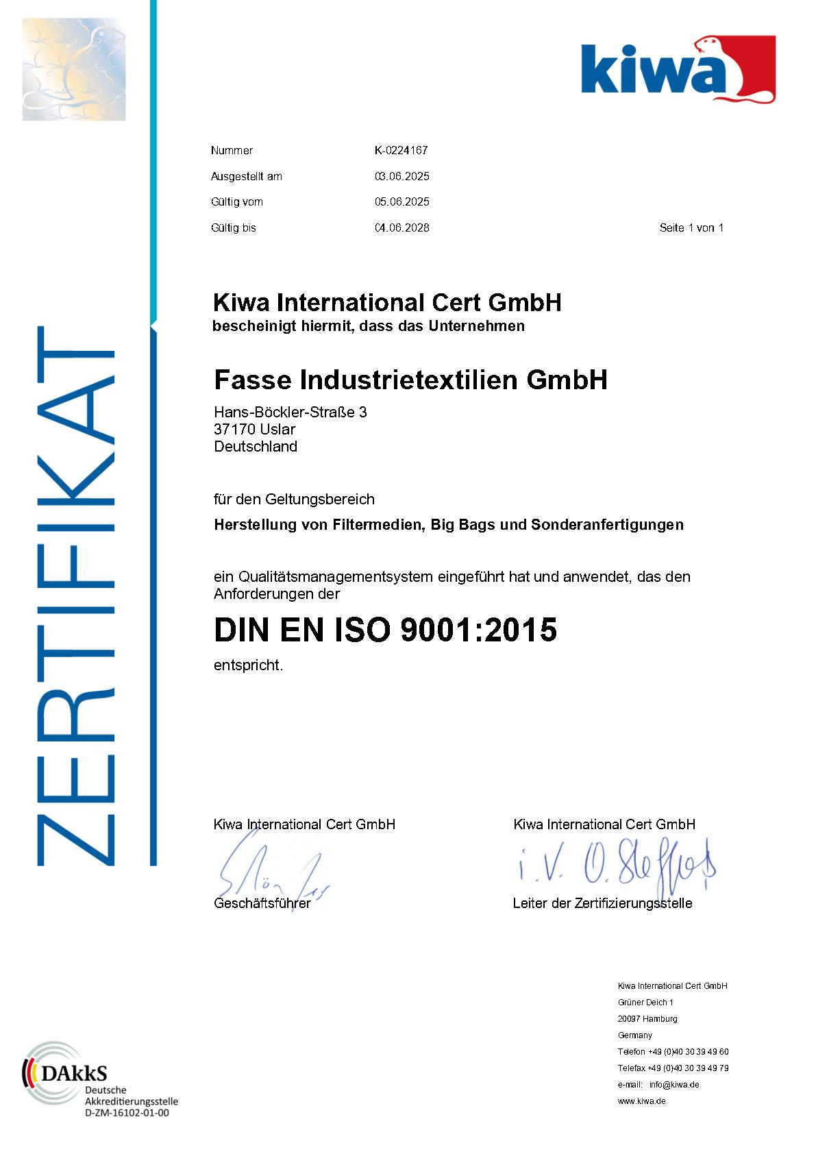 Zum PDF-Download bitte klicken Aktuelles Zertifikat Qualitätsmanagement DIN EN ISO 9001