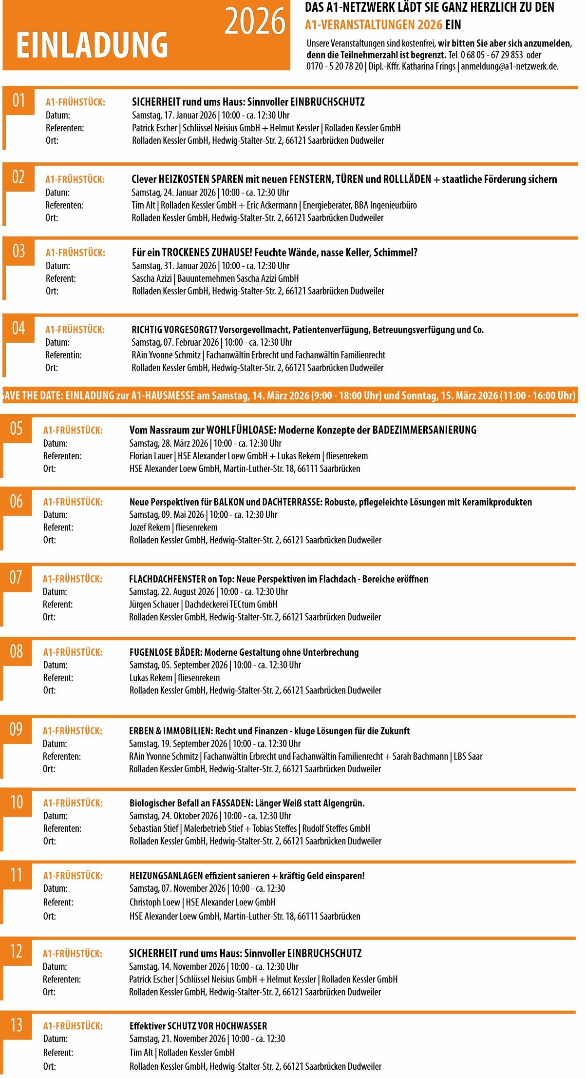 Übersicht zu allen Veranstaltungen in 2025 in chronologischer Reihenfolge und zum Abschluss Informationen zur Art der Veranstaltung und zur Anmeldung