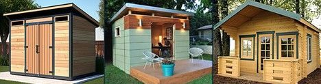 A mosaic of four model backyard sheds.