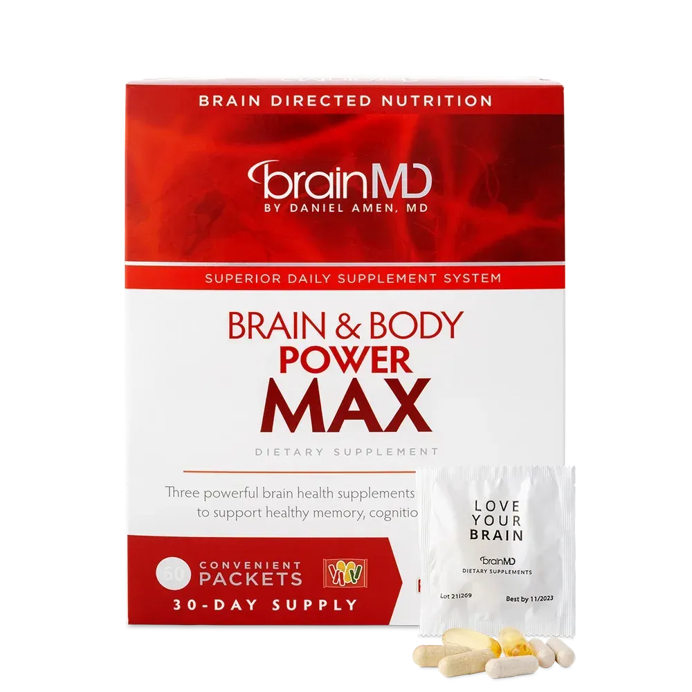 Two photos of BrainMDs Brain and Body Power Max supplement
