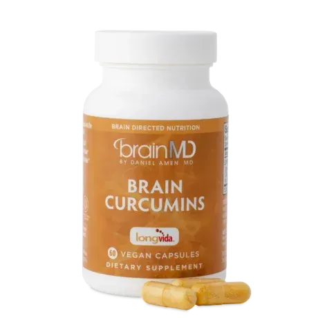 Two photos of BrainMDs Brain Curcumin supplement