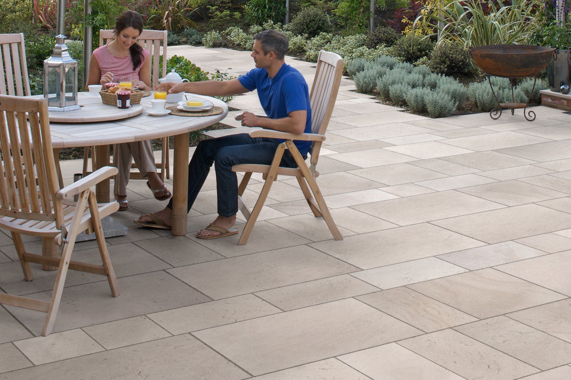 Sandstone patio paving - luxury outdoor living construction Hertfordshire