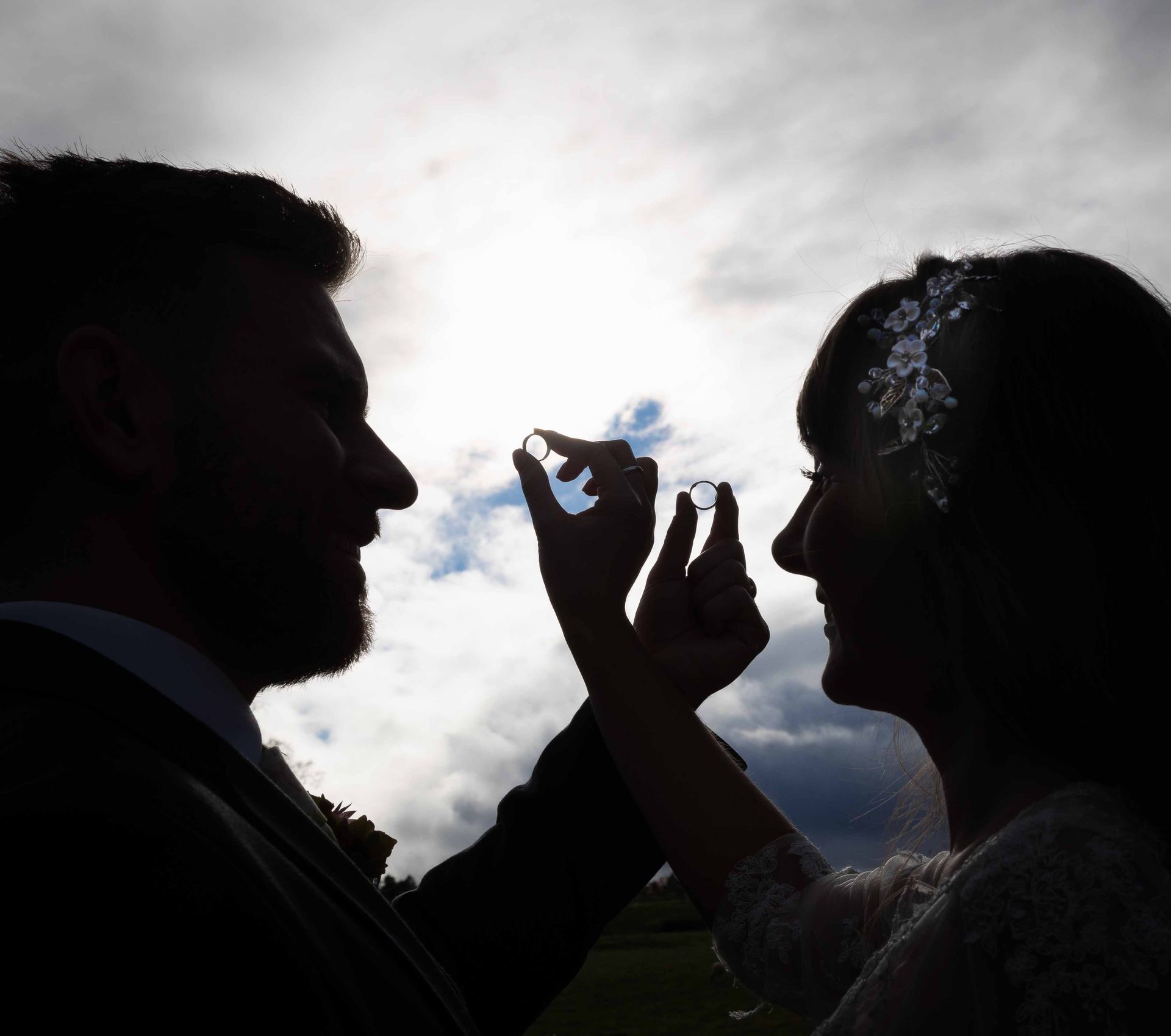 silhouette of bride and groom on wedding day at morritt in barnard castle with kate mitford, darlington photographer