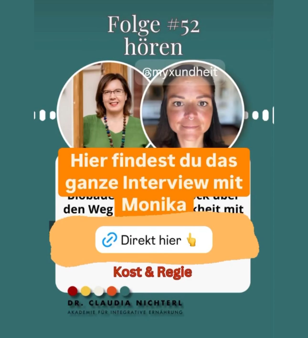 Kost & Regie Podcastfolge Interview Dr. Claudia Nichterl Monika Bock integrative Ernährung