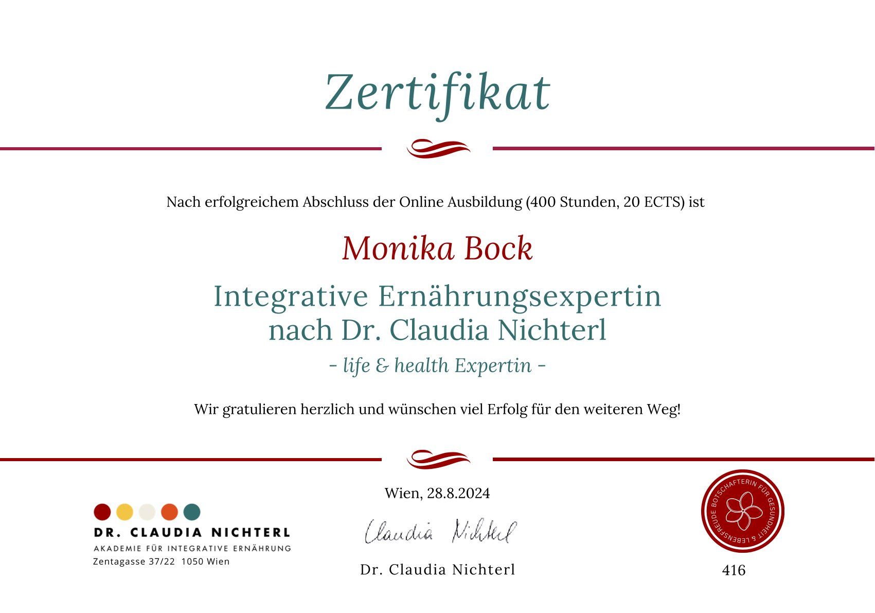 Zertifikat integrative Ernährungsexpertin