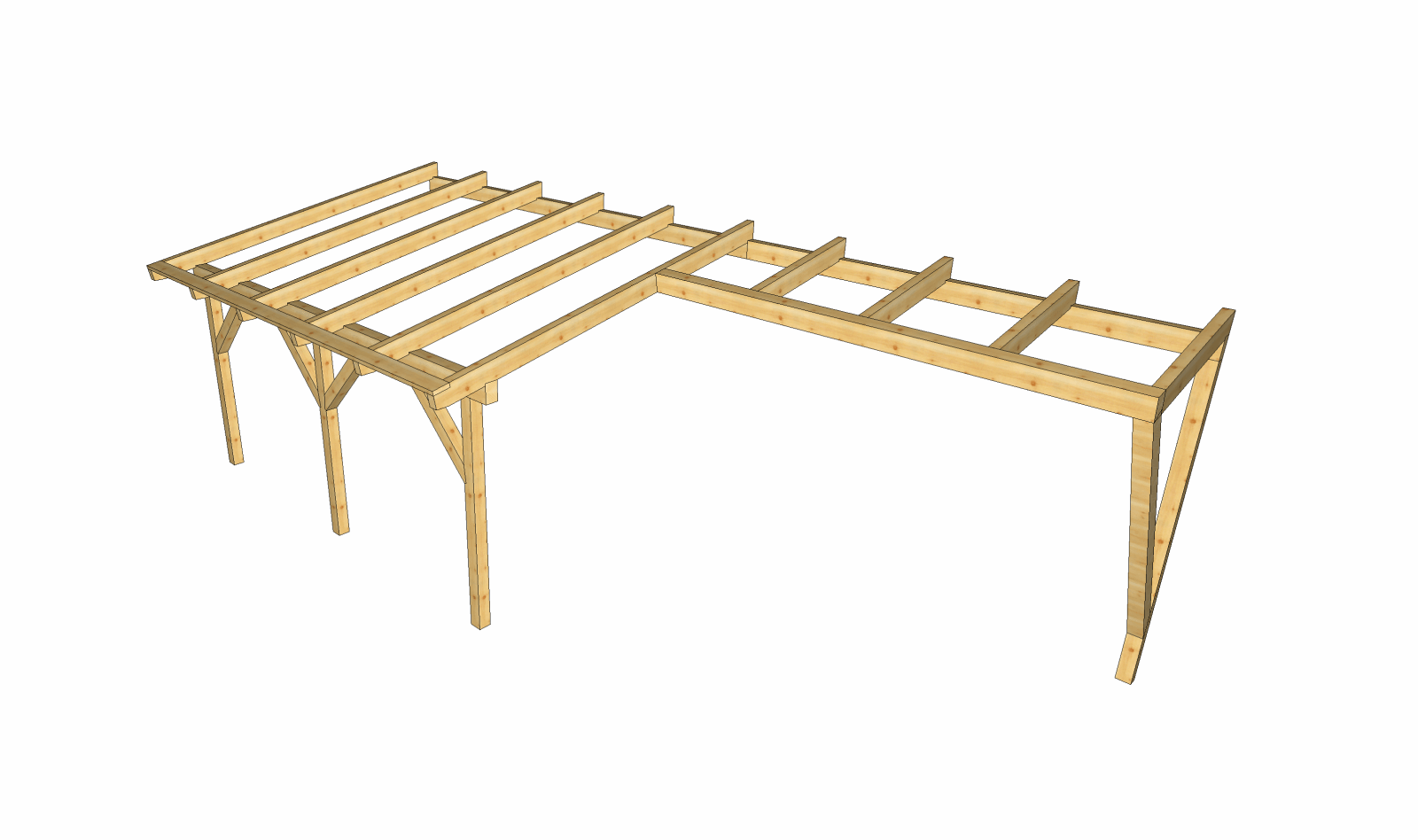 Entwurf der Holzkonstruktion einer Terrassenüberdachung aus dem CAD Programm