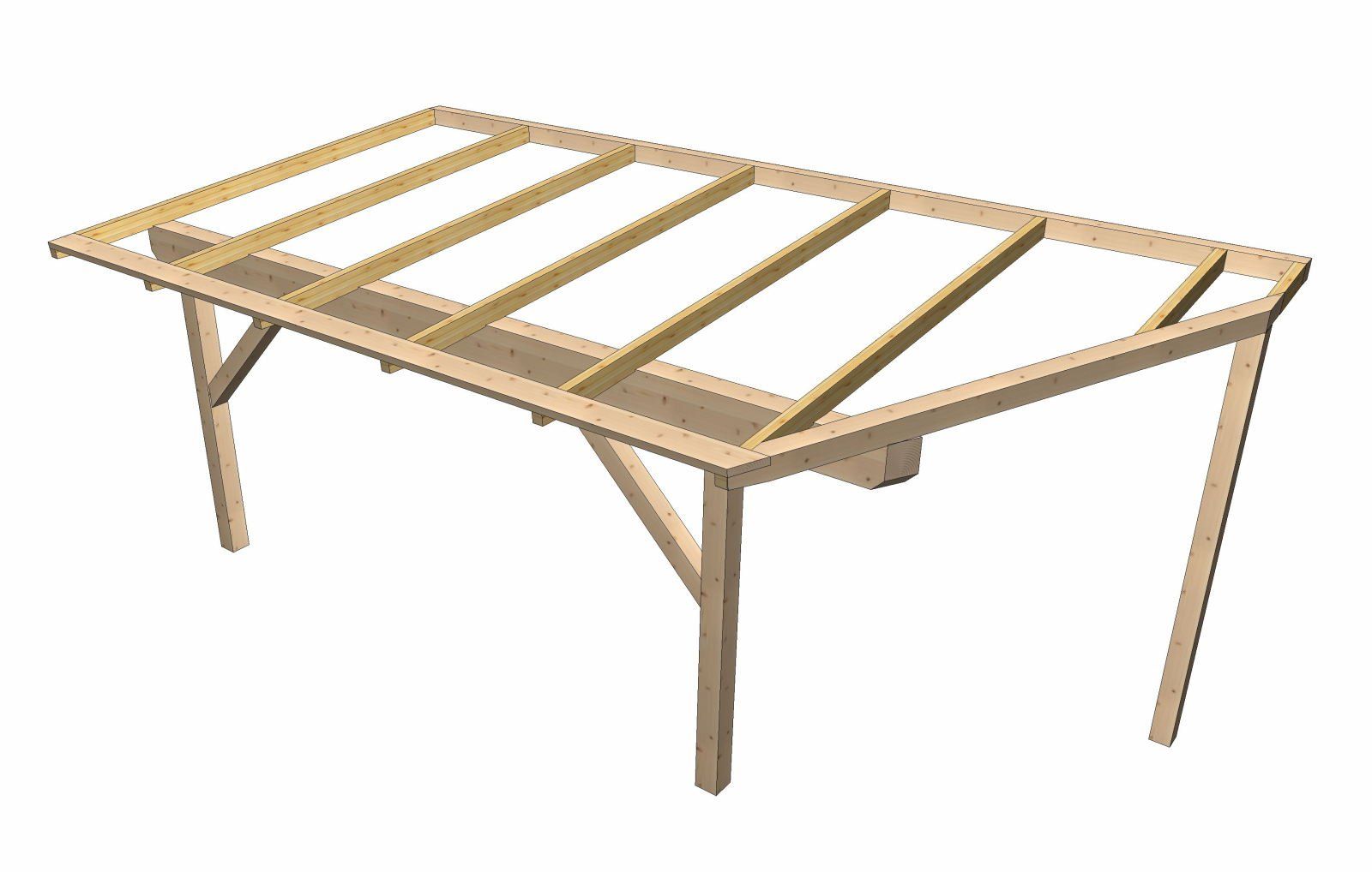 Entwurf der Holzkonstruktion einer Terrassenüberdachung aus dem CAD Programm