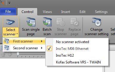 A screenshot of the CrossCap Capture software of interScan to showcase how the software looks and works. Zoomed in on the Select Scanner settings.