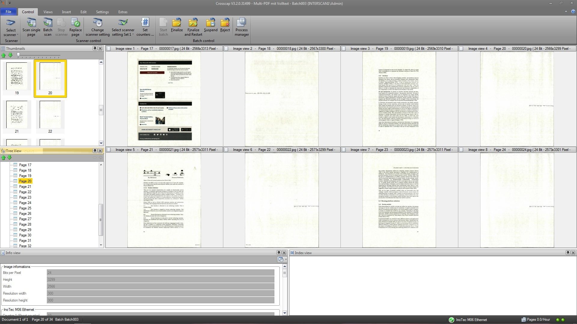 A screenshot of the CrossCap software which shows a document as well as the software options.