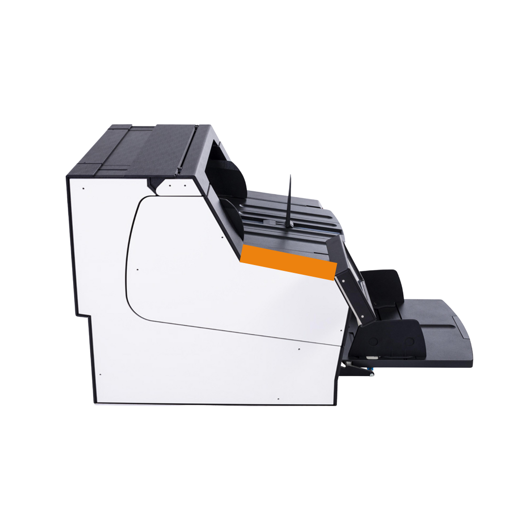 DeskPro 6x1 Desktop production scanner at the lowest angle for the feeder.