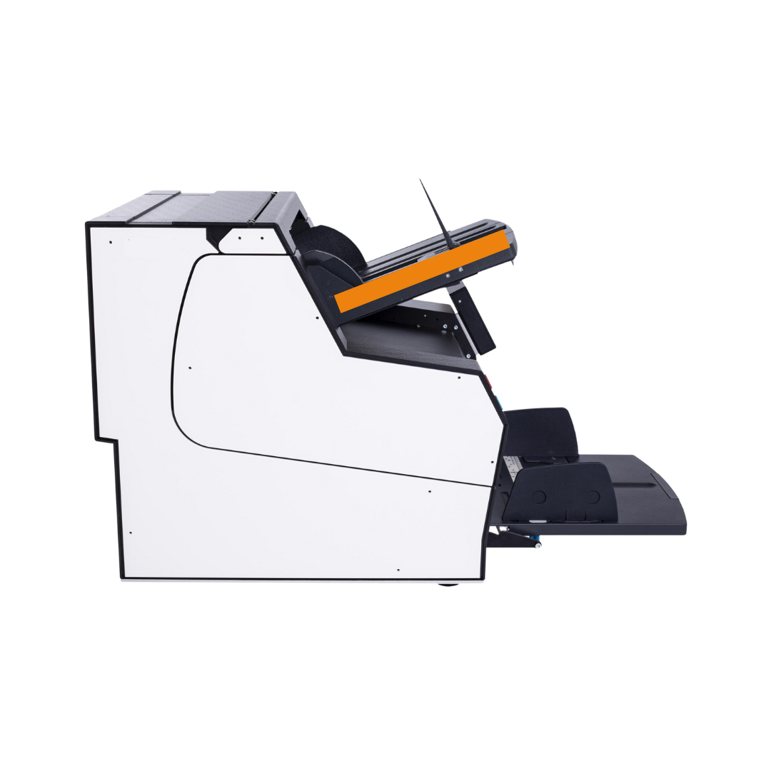 DeskPro 6x1 Desktop production scanner with the feeder in the highest angle.