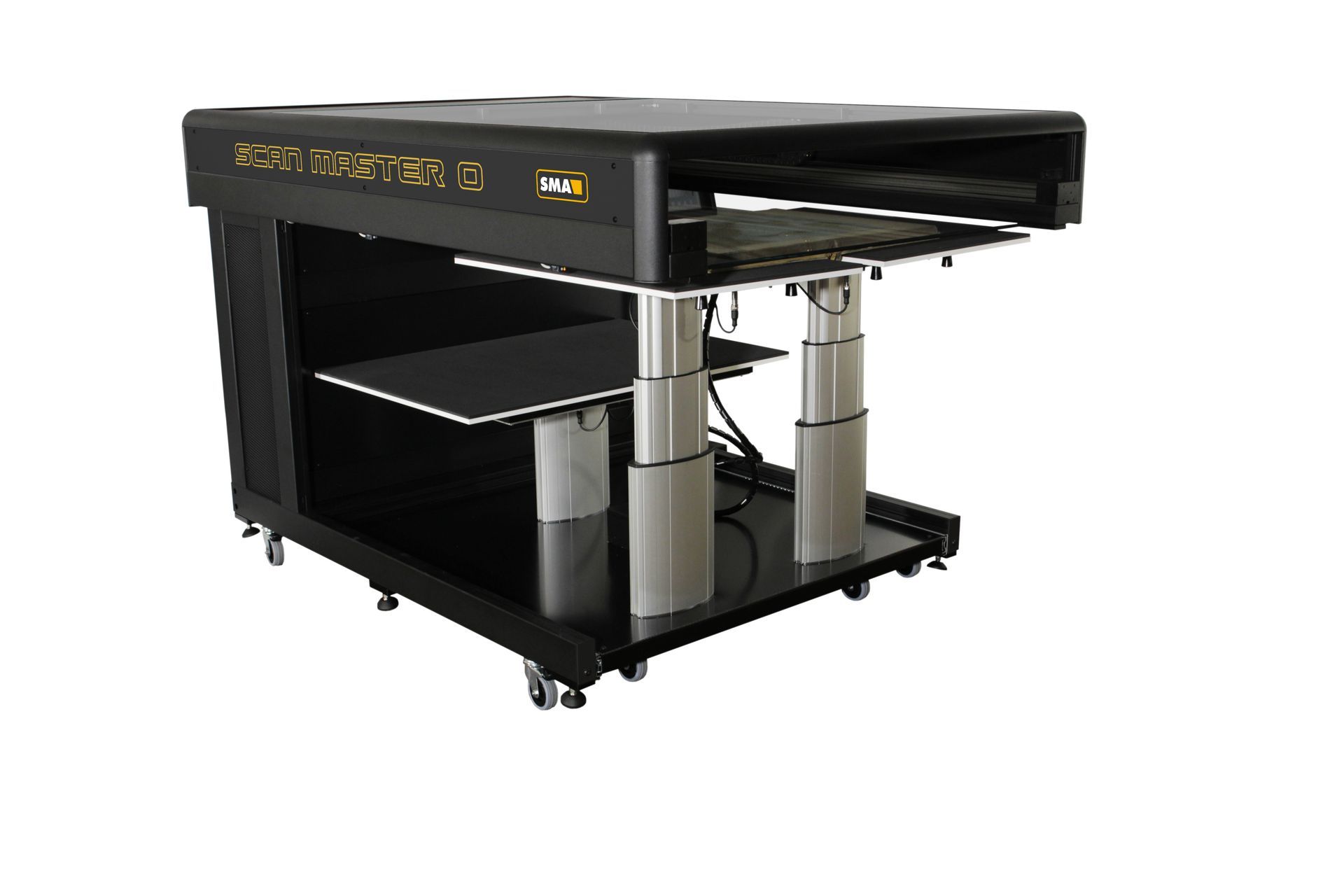 The SCAN MASTER 0 3650 A0 book scanner has a multitude of options like robotic page turning, vacuum tables, V-shaped cradles and transparent original support.