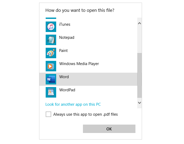 Open PDF file with Word.