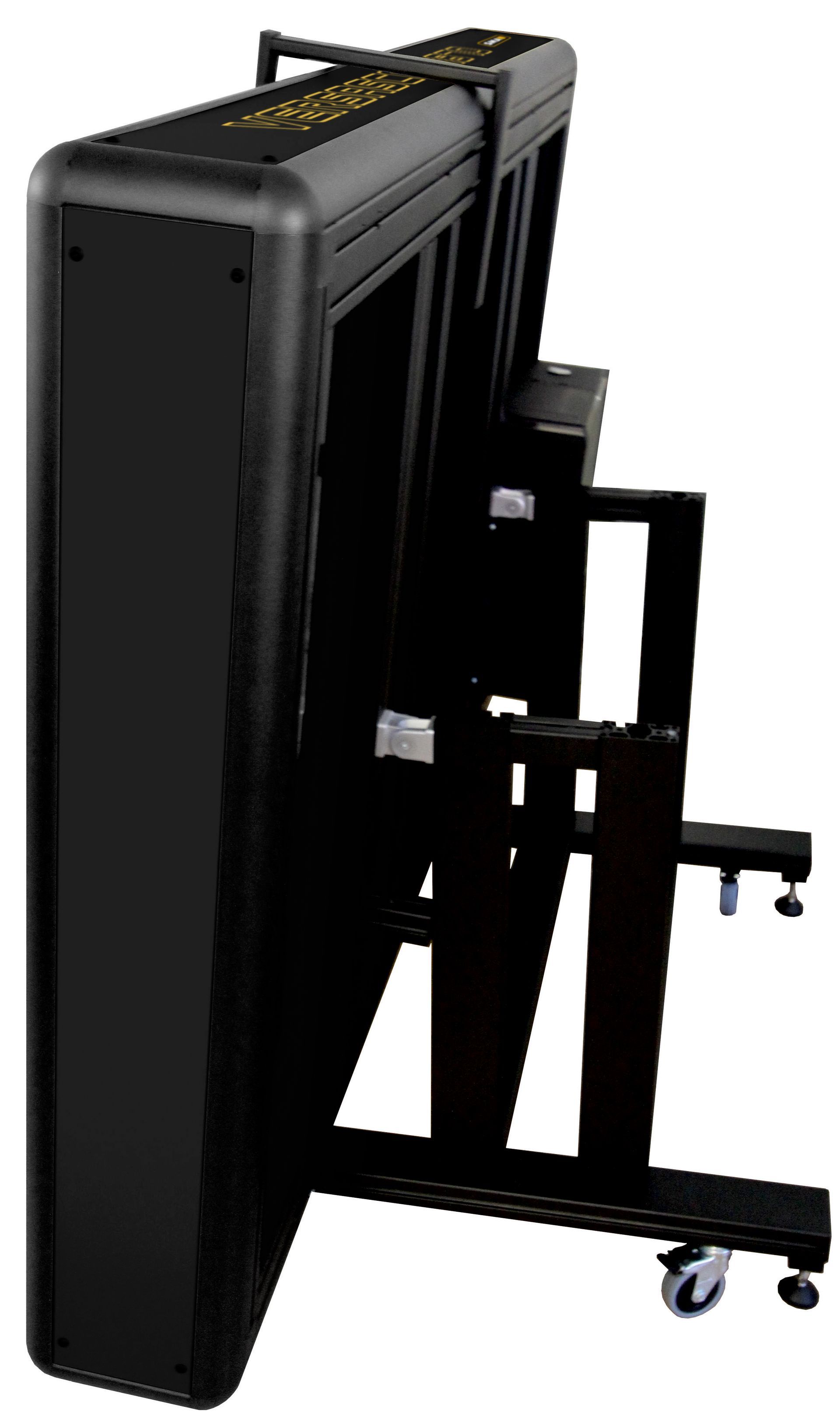 The VERSASCAN 3650 flatbed scanner folds up and has wheels to easily roll by one person, even through narrow spaces.