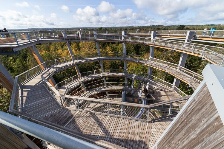 Der Aussichtsturm von der Innenseite Der Aussichtsturm des Baumwipfelpfades in Bad Wildbad von der Innenseite. Der Aufstieg windet sich sanft wie ein Schraubgewinde hoch.