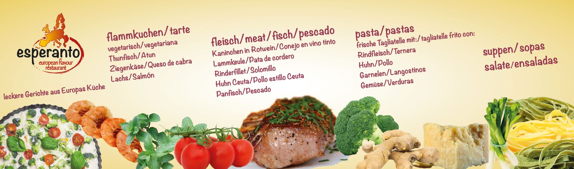 Speisekarte für Restaurant Esperanto