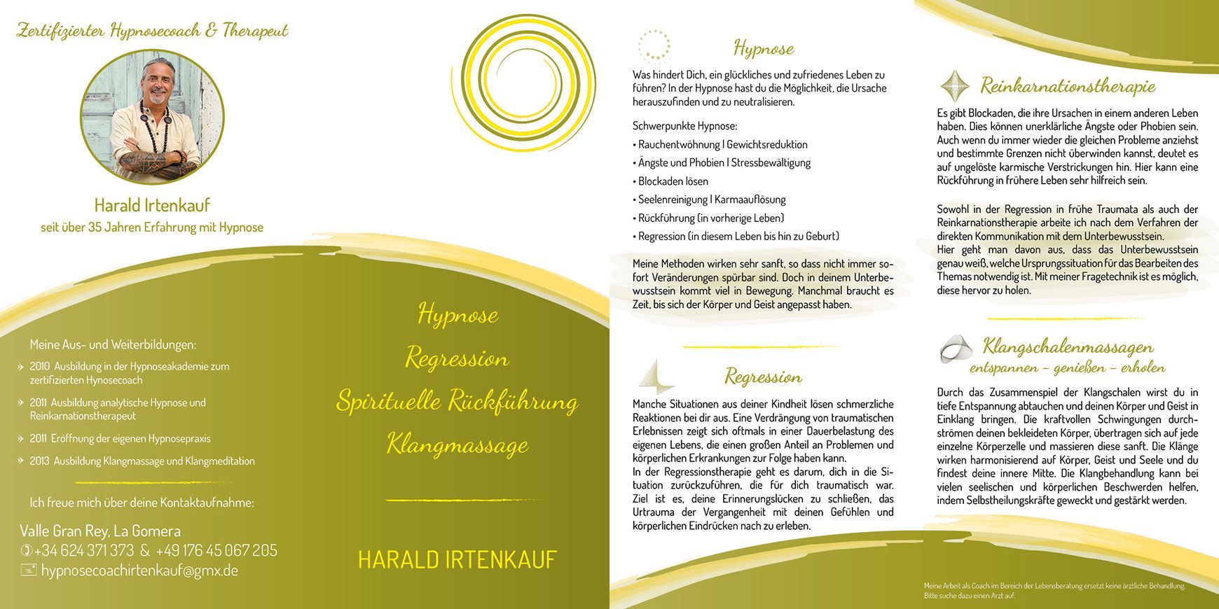 4-seitiger Flyer Hypnose und Klangmassage Harald Irtenkauf