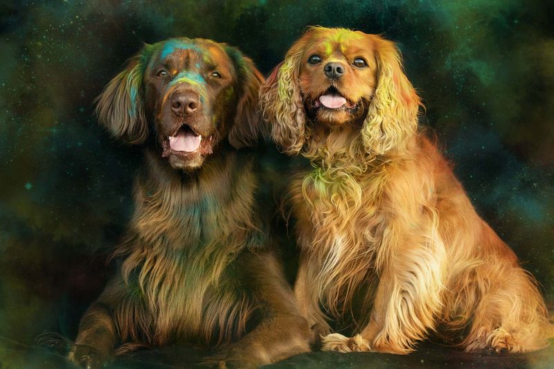 Holi Shooting Flat Coated retriever Cavalier King Charles Spaniel