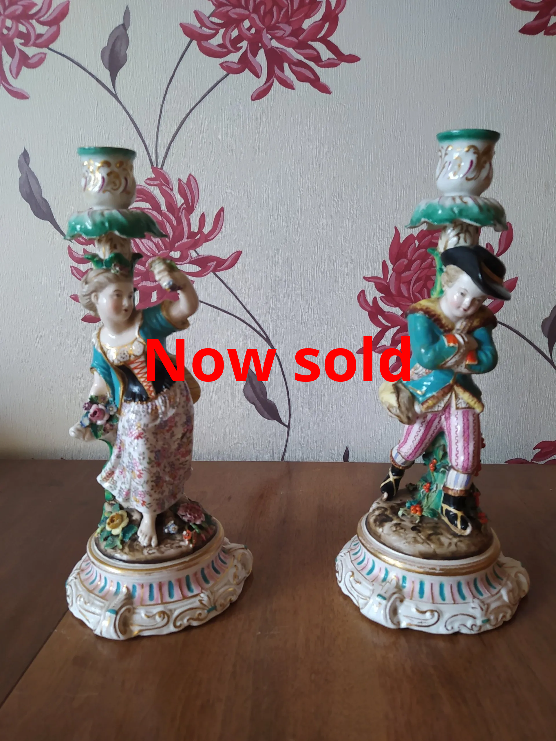 Pair of Continental candlesticks cross swords mark