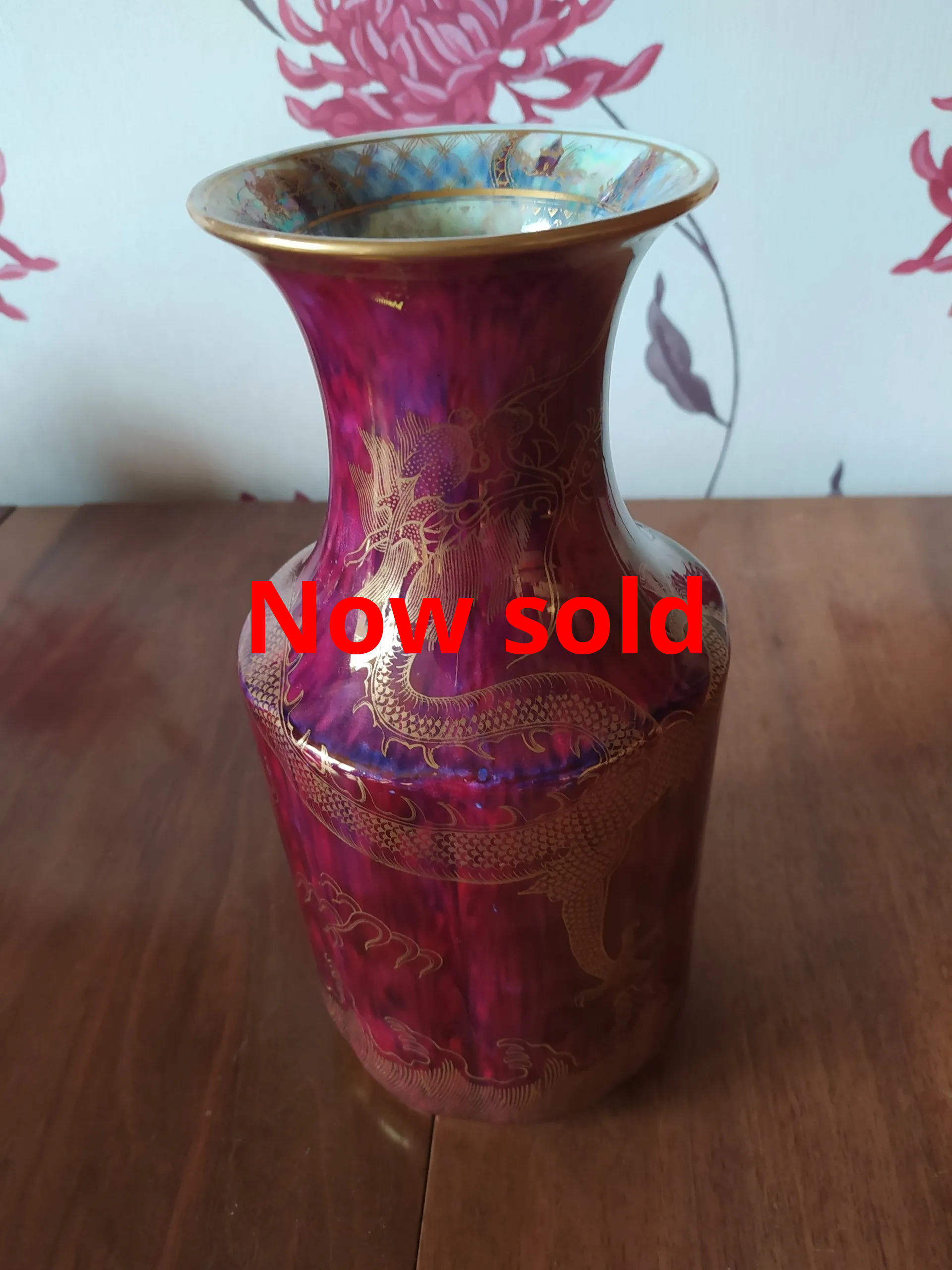 Wedgwood lustre dragon and butterfly vase.