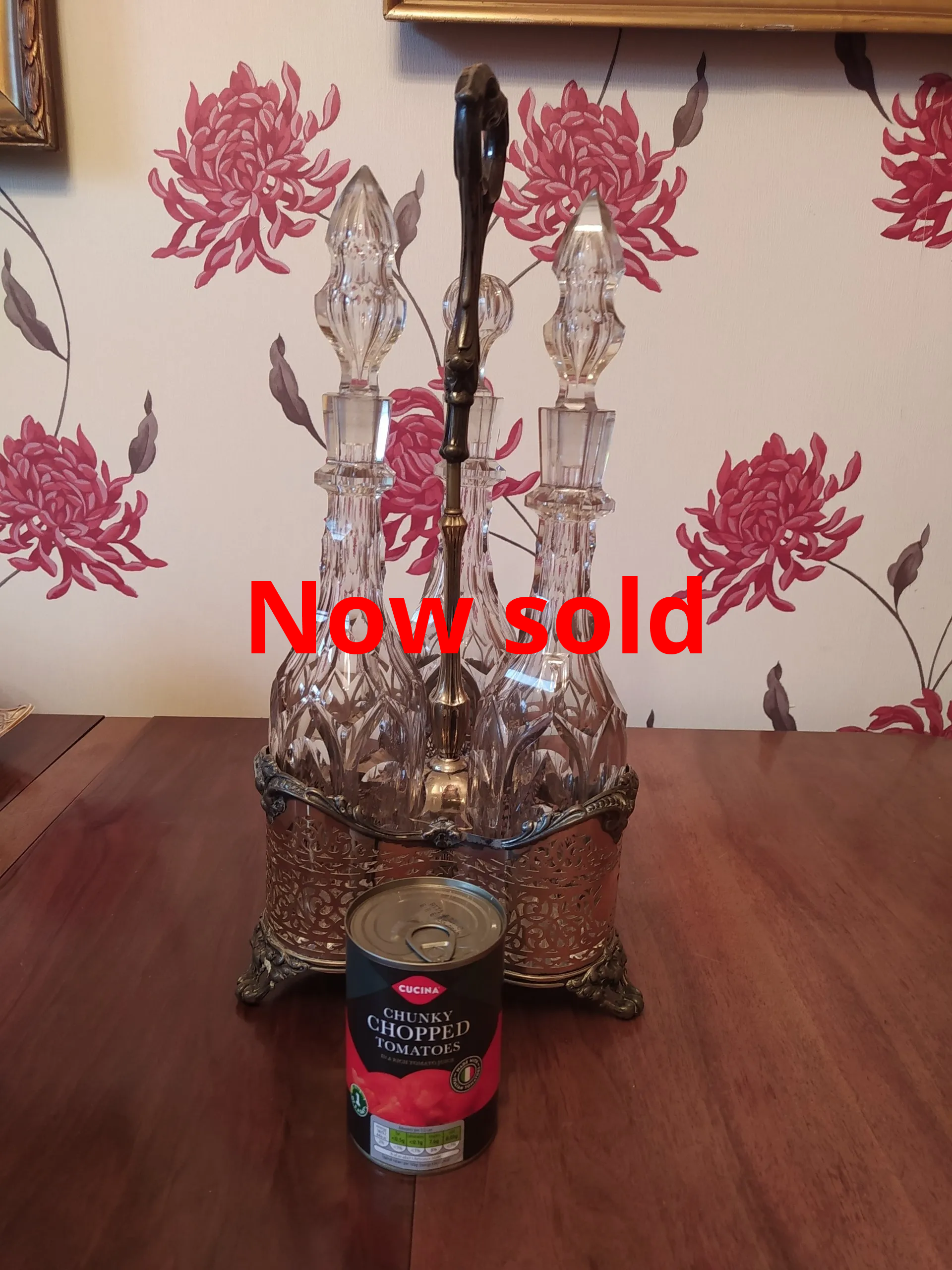 Victorian silver plated decanter stand with decanters.