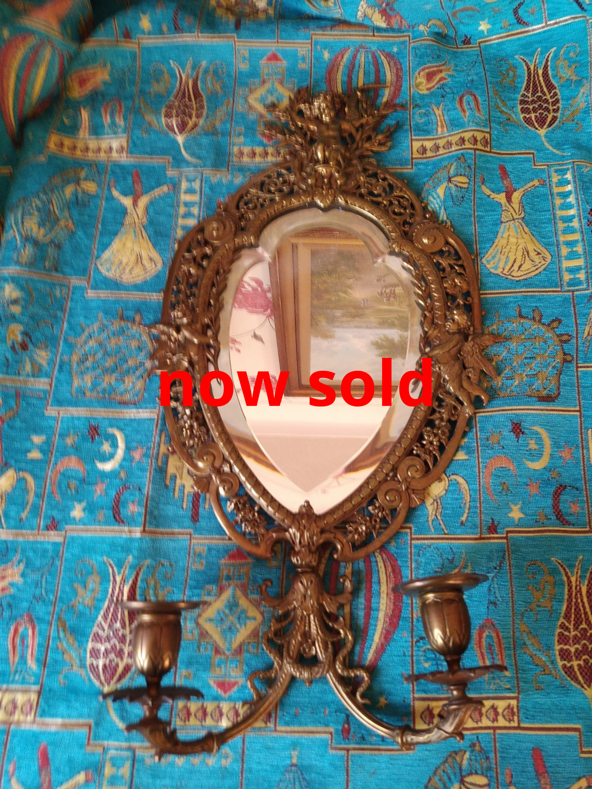 Antique vanity mirror with candleholders