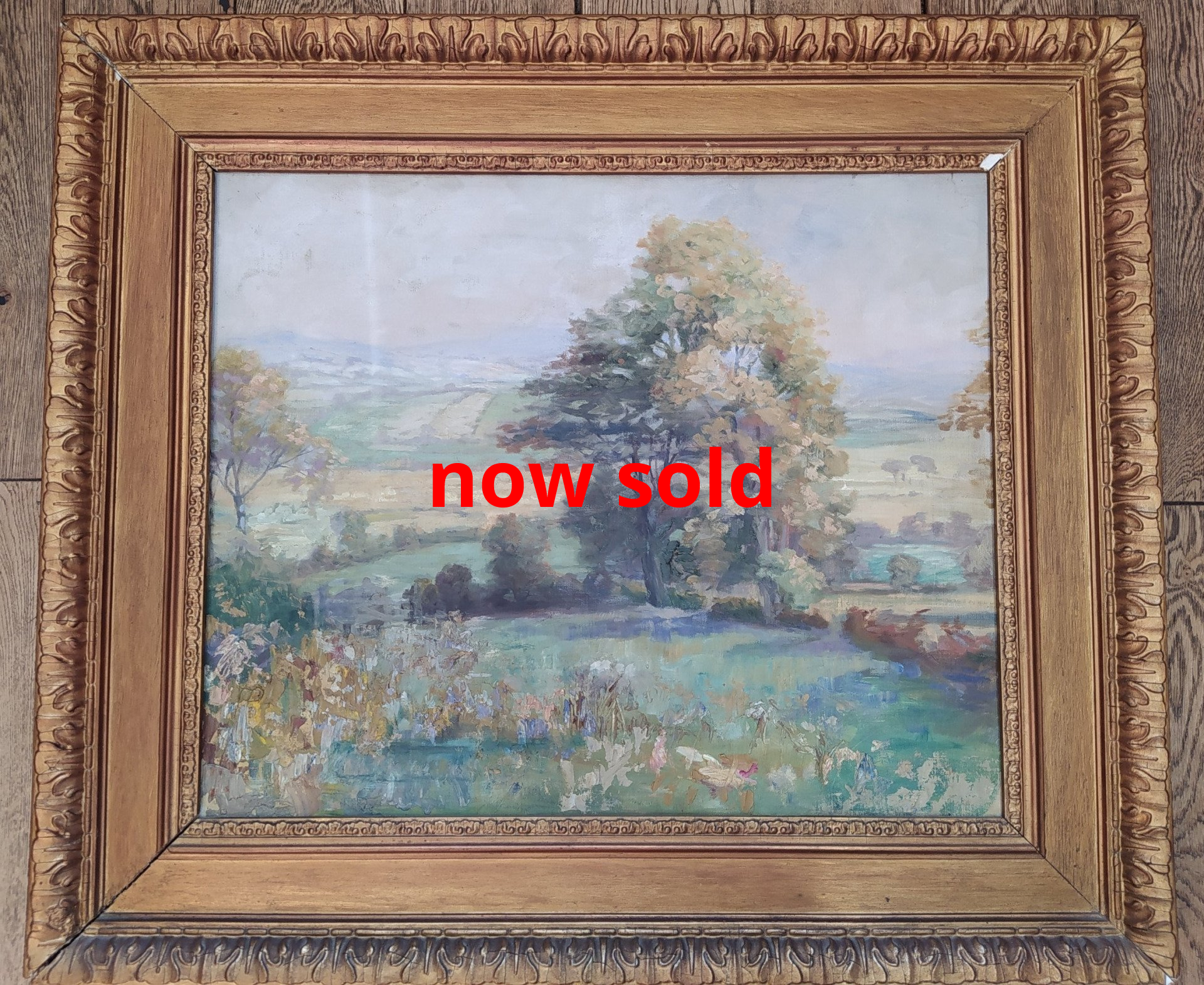 Vintage landscape oil painting on canvas impressionist style
