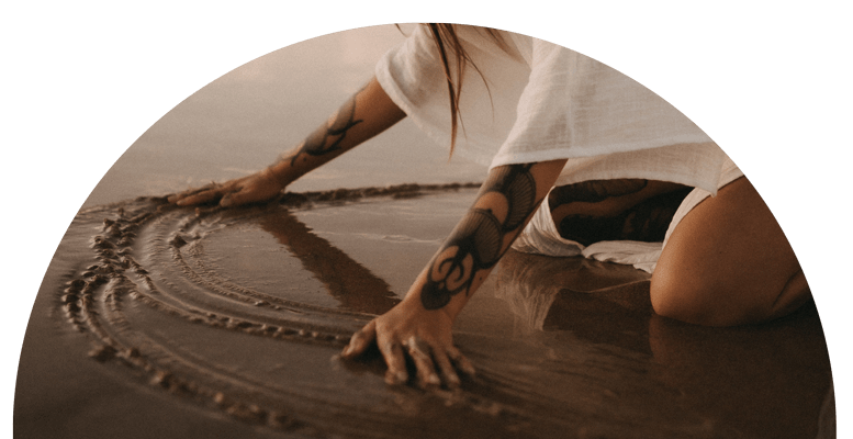 Everyone can enter the Akasha Chronicles Hands paint shapes in wet sand - everyone can access the Akasha Chronicles