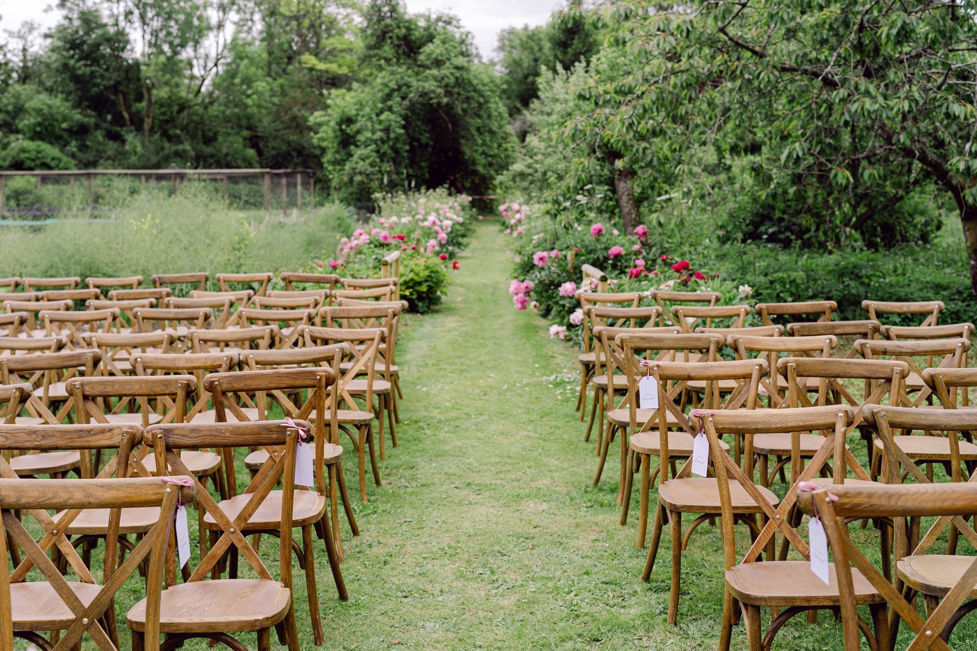 Ceremony aisle at Kingsettle Stud with peonies in full bloom co-ordinated by Tasha Mae Wedding Co-ordinator.