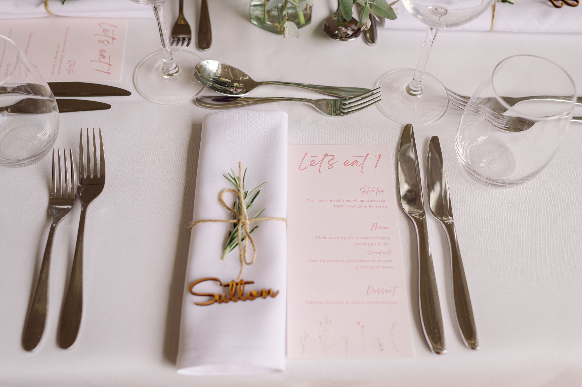 Wedding place setting at Kingsettle Stud co-ordinated by Tasha Mae Wedding Co-ordinator.