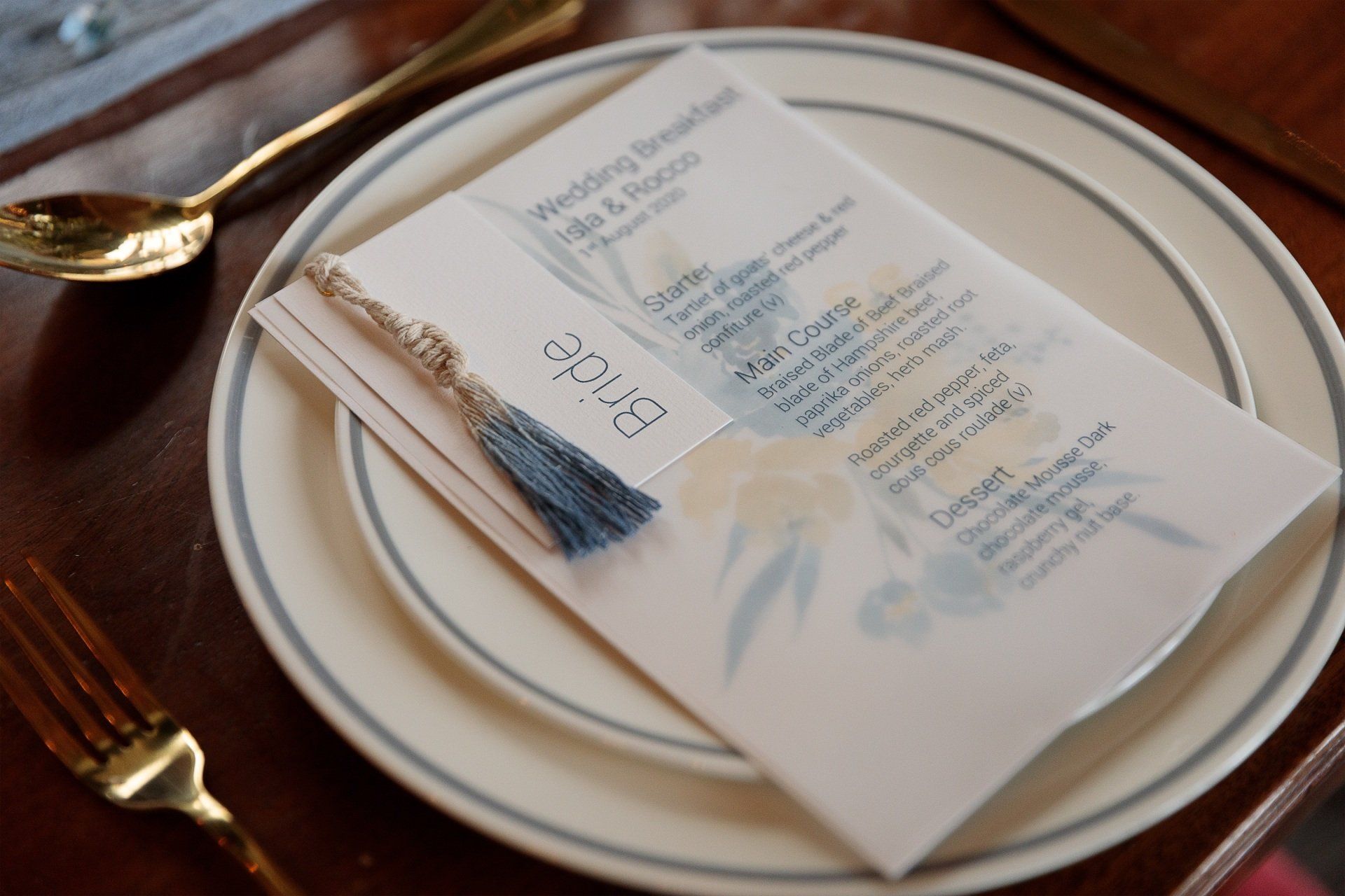 Wedding menus and stationery designed by Laurel Designs -