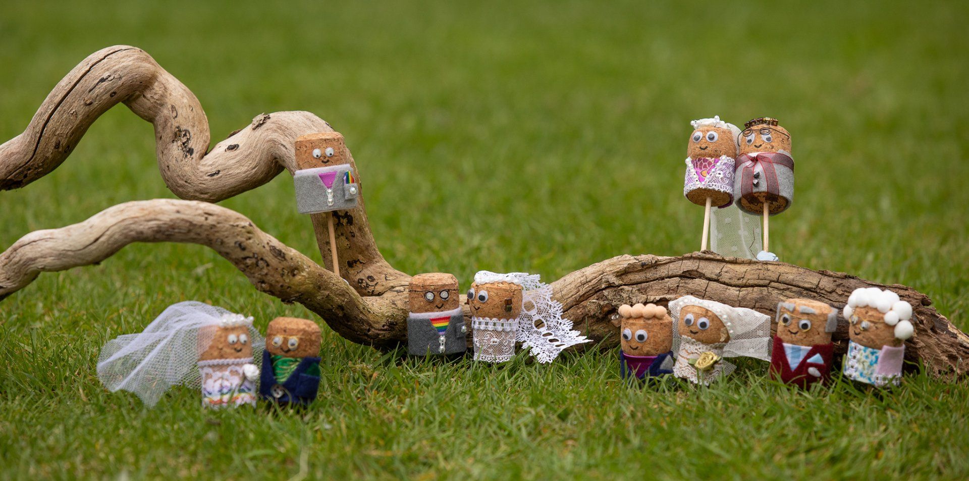 The cork family made out of champagne corks