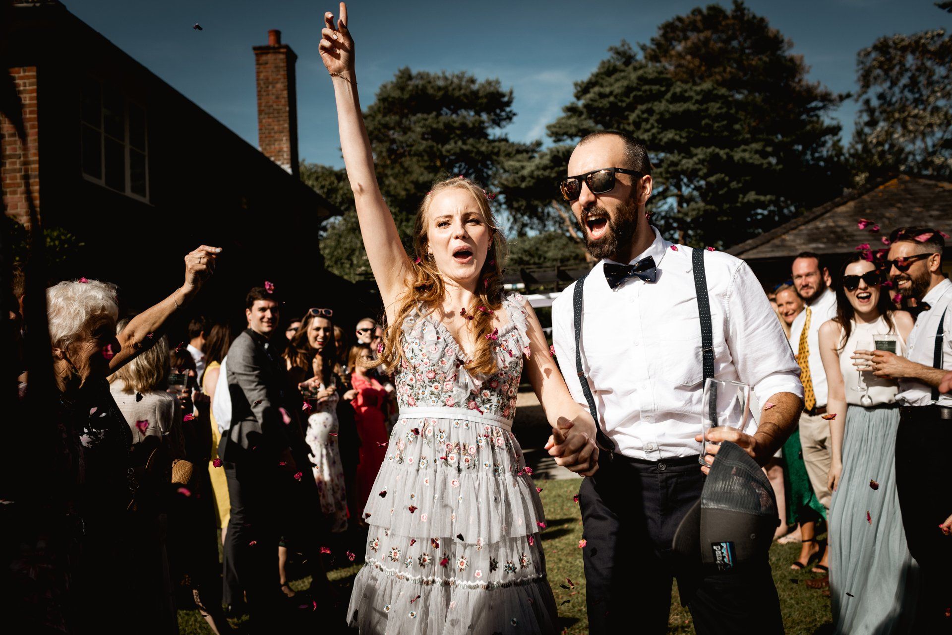 Bride and Groom entering their wedding marquee for their wedding breakfast