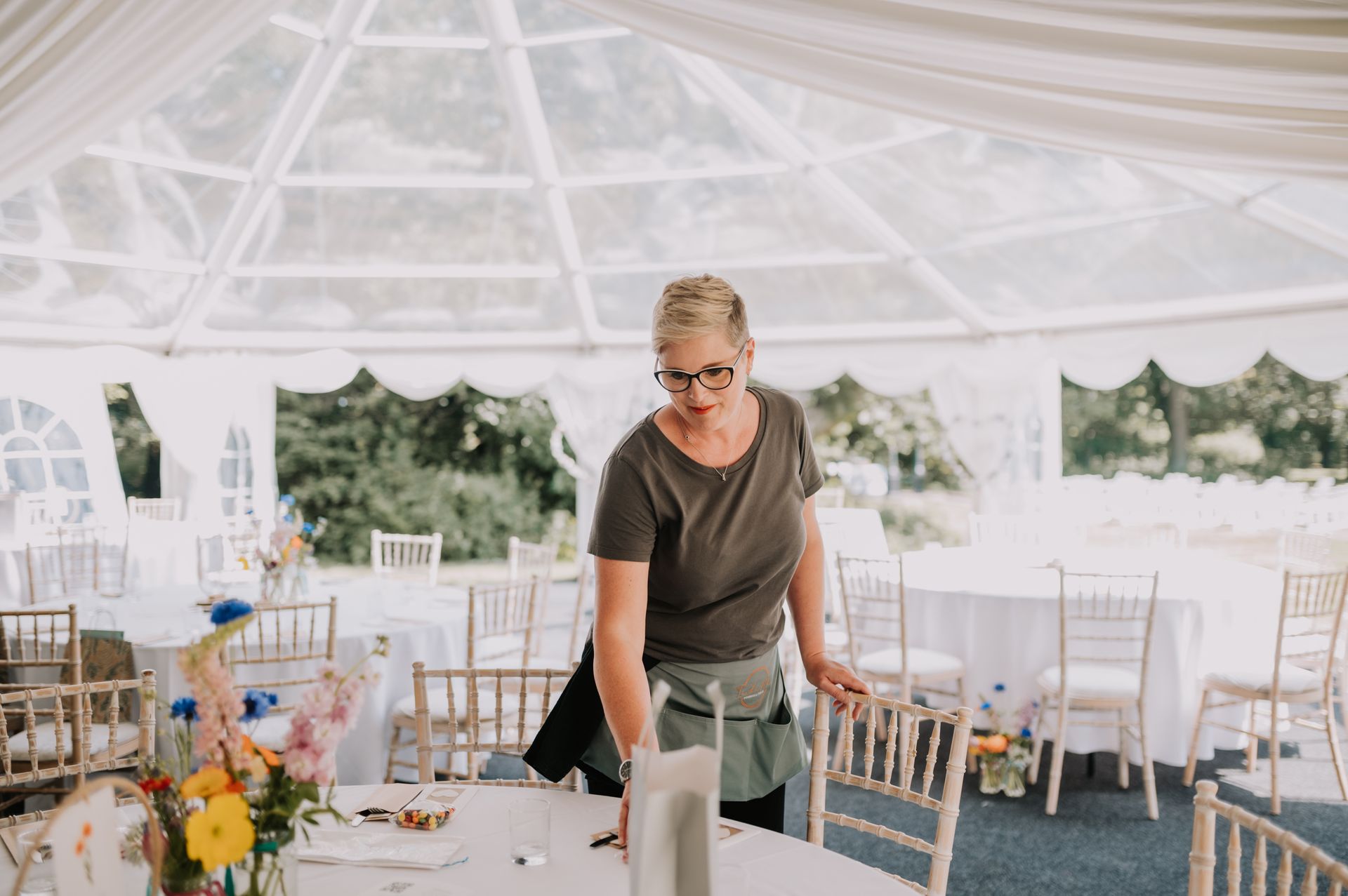 Tasha Mae Wedding Co-ordinator decorating Tournerbury Woods wedding venue in Hayling Island.