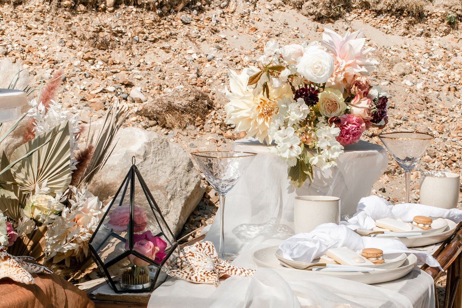 Picnic table styling for a wedding on Highcliffe Beach in Dorset
