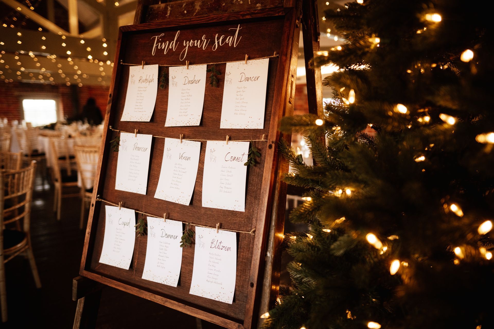 Reindeer named table plan at a wedding at Sopley Mill with Tasha Mae Wedding Co-ordinator.